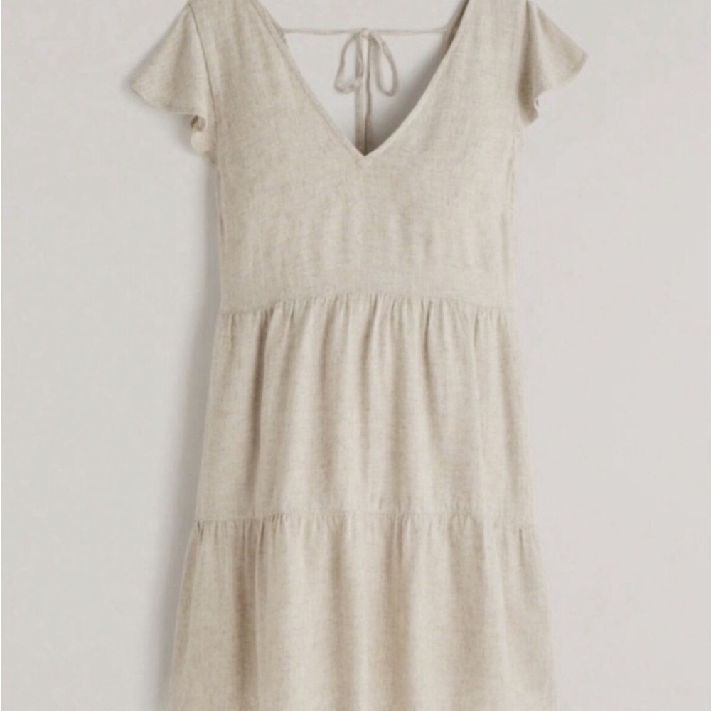 Abercrombie Cream Ruffle Sleeve Trapeze Mini Dress  Linen Blend NWOT